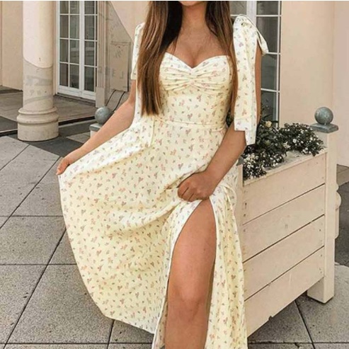 Summer Floral Print Dress Women Sexy Party Long Dresses Puff Short Sleeve - Image 6